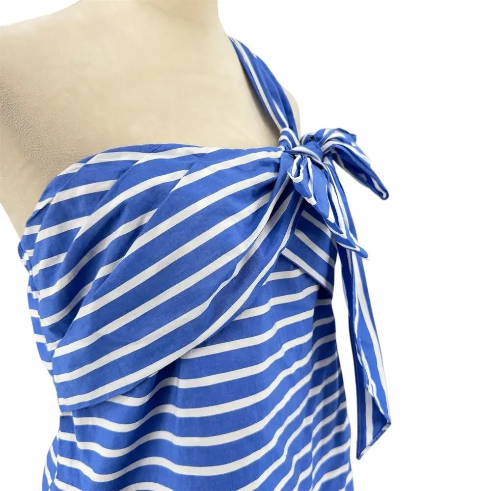 J. Crew Blue Stripe One Shoulder Oversized Bow Asymmetrical Coastal Blouse Top